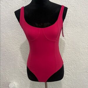 Abercombie & Firch Hot Pink Babydoll Bodysuit Soft A& F Collection Top Blouse S